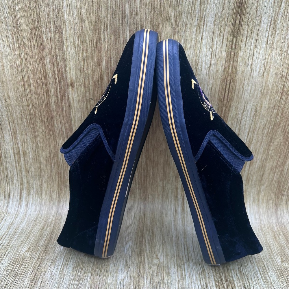 Ralph Lauren Purple Label Slip On Sneakers Mens 11D Navy Velvet Equestrian Crest - Picture 7 of 10